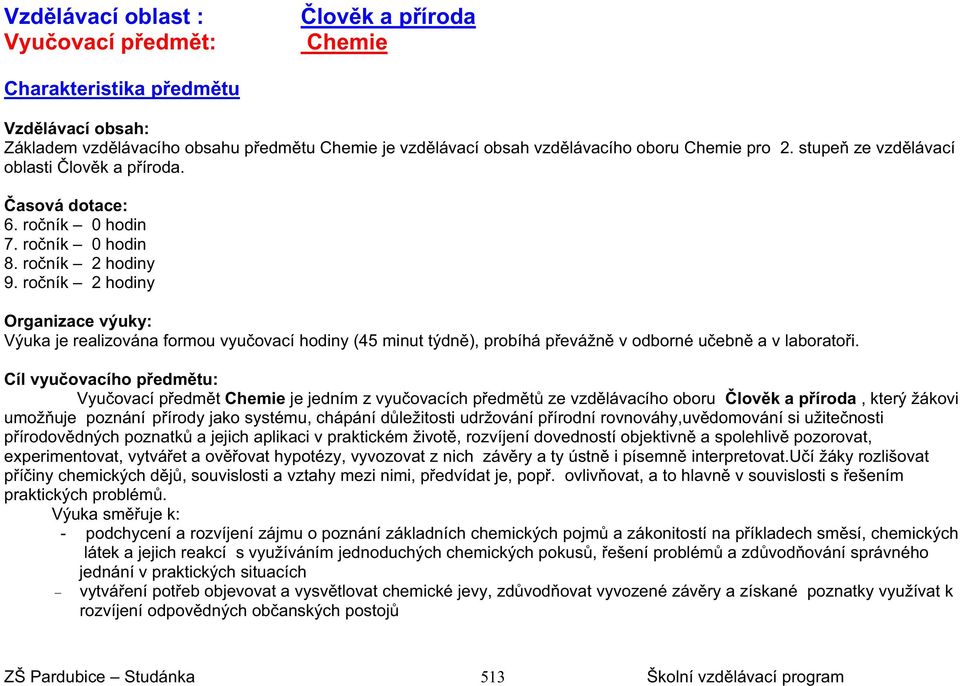 roník 2 hodiny Organizace výuky: Výuka je realizována formou vyuovací hodiny (45 minut týdn), probíhá pevážn v odborné uebn a v laboratoi.