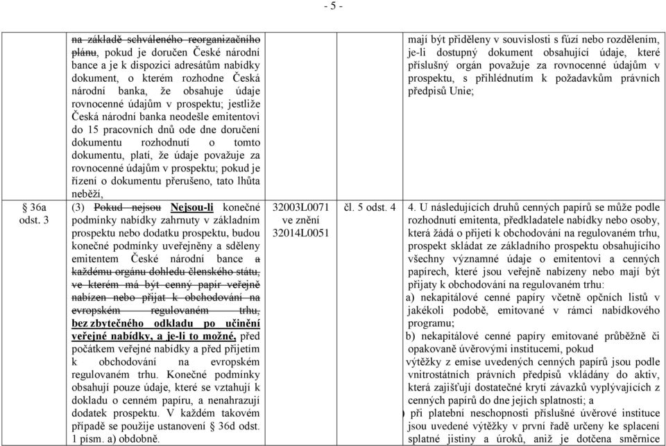 údajům v prospektu; jestliže Česká národní banka neodešle emitentovi do 15 pracovních dnů ode dne doručení dokumentu rozhodnutí o tomto dokumentu, platí, že údaje považuje za rovnocenné údajům v