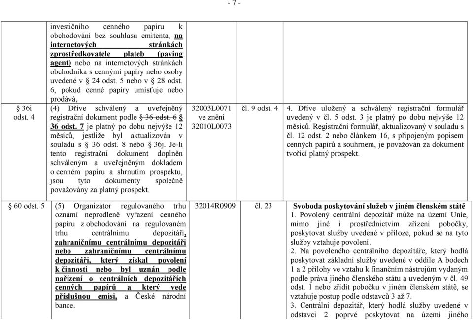 osoby uvedené v 24 odst. 5 nebo v 28 odst. 6, pokud cenné papíry umísťuje nebo prodává, (4) Dříve schválený a uveřejněný registrační dokument podle 36 odst. 6 36 odst.