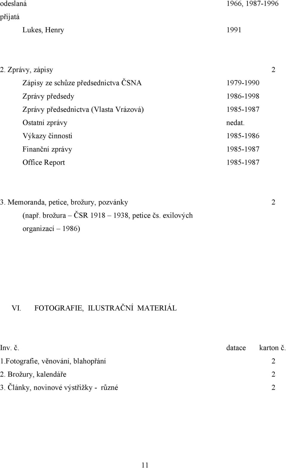 Ostatní zprávy Výkazy činnosti 1985-1986 Finanční zprávy 1985-1987 Office Report 1985-1987 3.