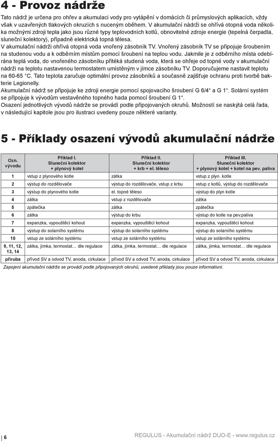 topná tělesa. V akumulační nádrži ohřívá otopná voda vnořený zásobník V. Vnořený zásobník V se připojuje šroubením na studenou vodu a k odběrním místům pomocí šroubení na teplou vodu.