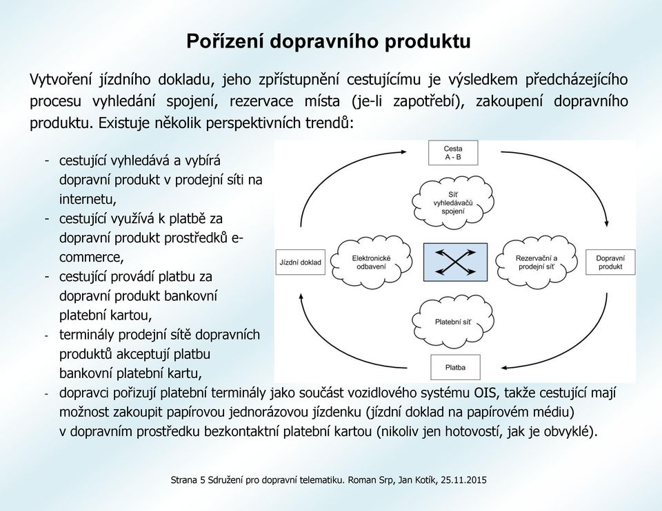 Existuje několik perspektivních trendů: - cestující vyhledává a vybírá dopravní produkt v prodejní síti na internetu, - cestující využívá k platbě za dopravní produkt prostředků e- commerce, -