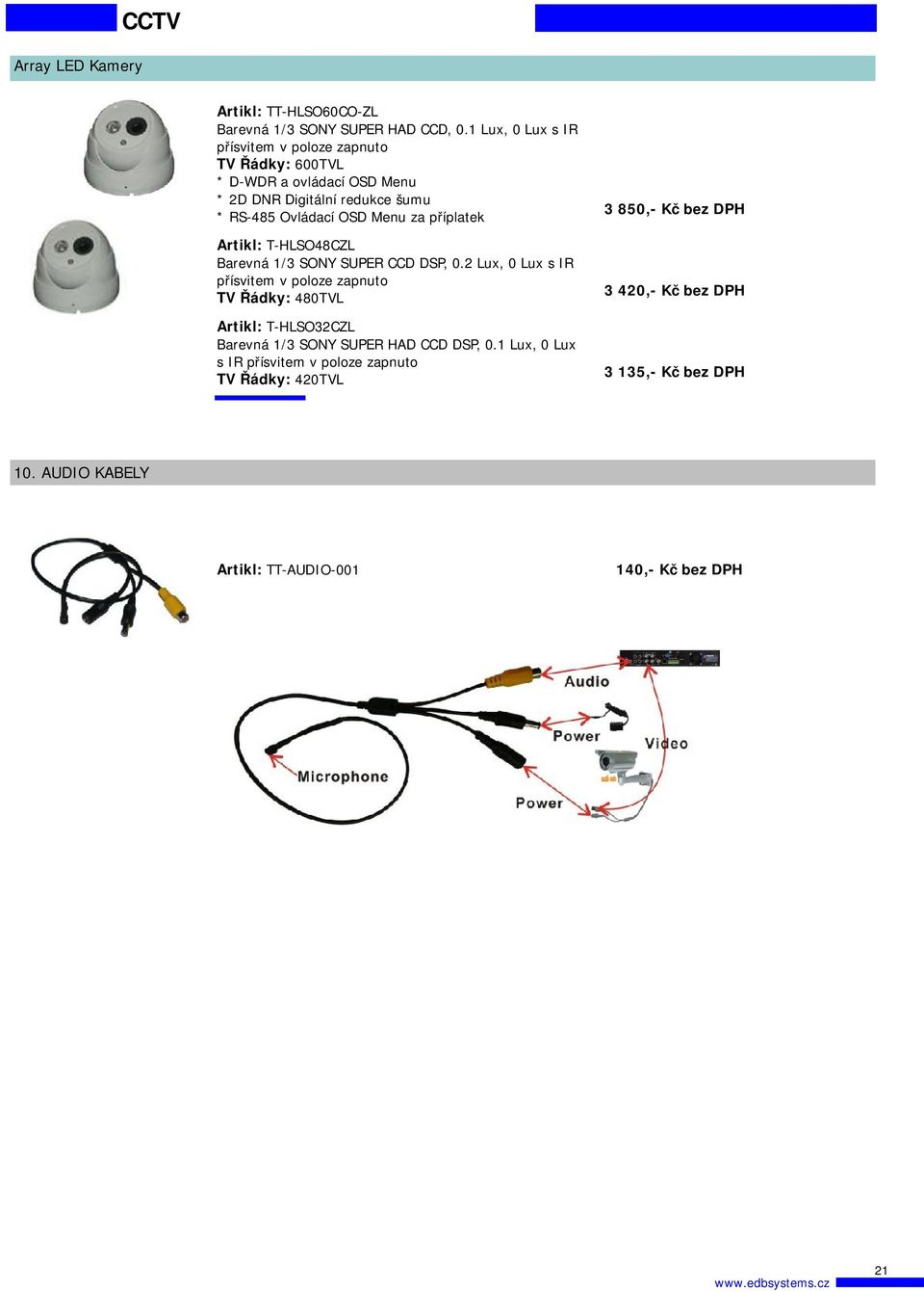 0.2 Lux, 0 Lux s IR Artikl: T-HLSO32CZL, 0 Lux s IR 3 850,- Kč bez DPH 3 420,- Kč