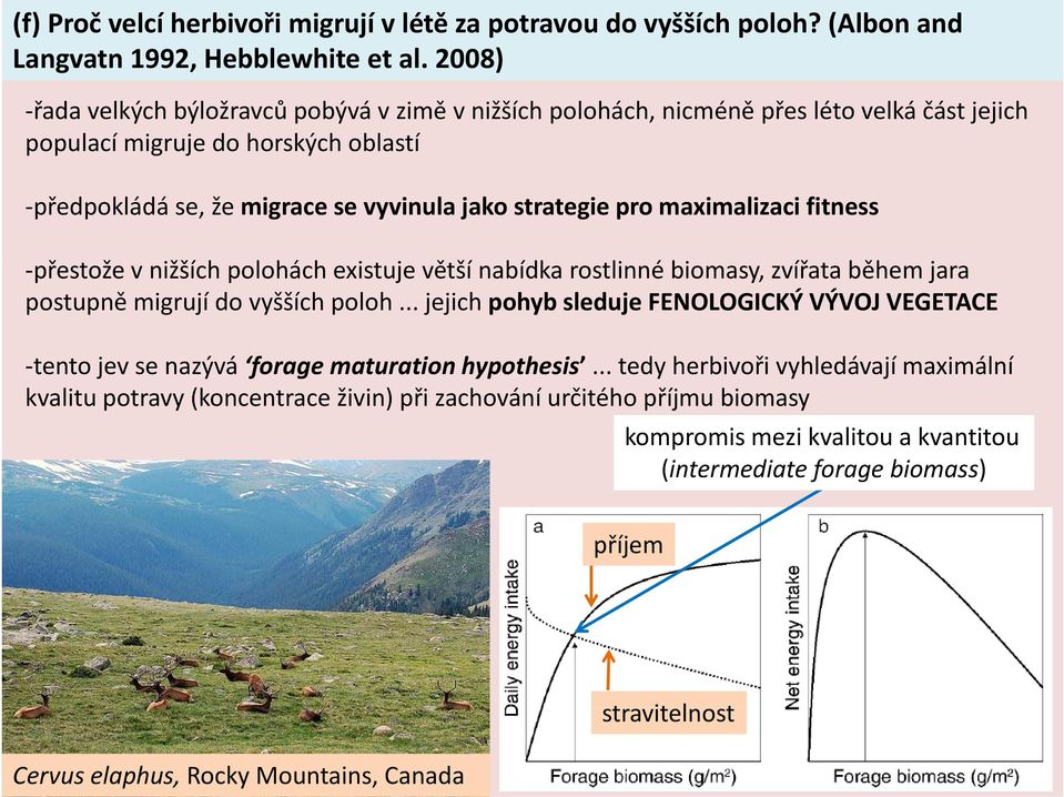 maximalizaci fitness přestože tž v nižších polohách hexistuje větší nabídka rostlinné biomasy, zvířata během jara postupně migrují do vyšších poloh.