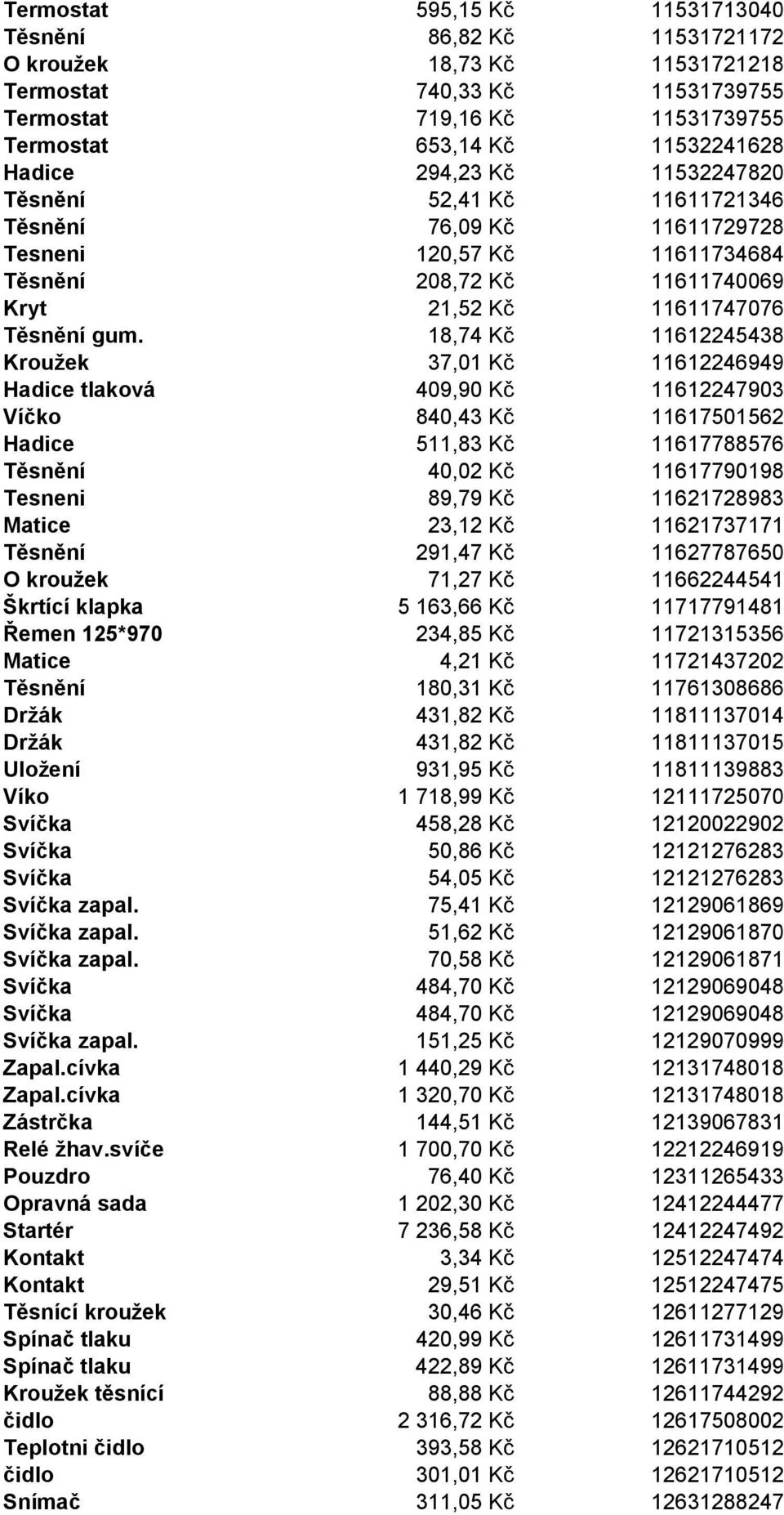 18,74 Kč 11612245438 Kroužek 37,01 Kč 11612246949 Hadice tlaková 409,90 Kč 11612247903 Víčko 840,43 Kč 11617501562 Hadice 511,83 Kč 11617788576 Těsnění 40,02 Kč 11617790198 Tesneni 89,79 Kč