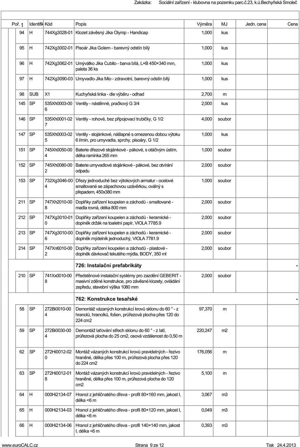 Mio - zdravoní, barevný odsín bílý 9 SUB X1 Kuchyňská linka - dle výběru - odhad,7 15 535Xh3- Venily - násěnné, pračkový G 3/, 1 535Xh1-7 Venily - rohové, bez připojovací rubičky, G 1/, 17 535Xh3-5