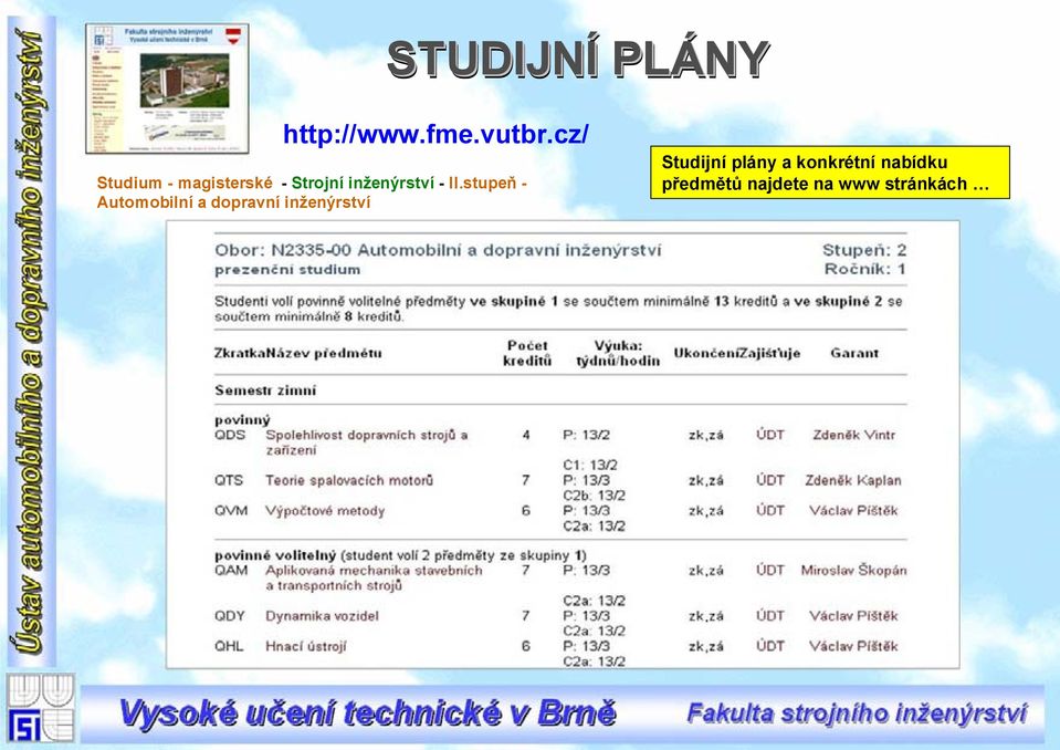 II.stupeň - Automobilní a dopravní inženýrství