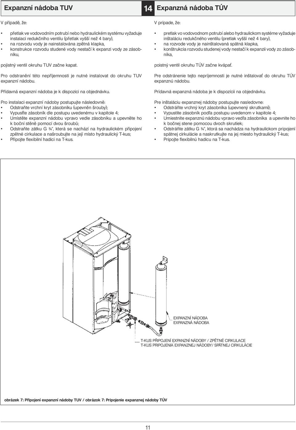 Pro odstranění této nepříjemnosti je nutné instalovat do okruhu TUV expanzní nádobu. Přídavná expanzní nádoba je k dispozici na objednávku.