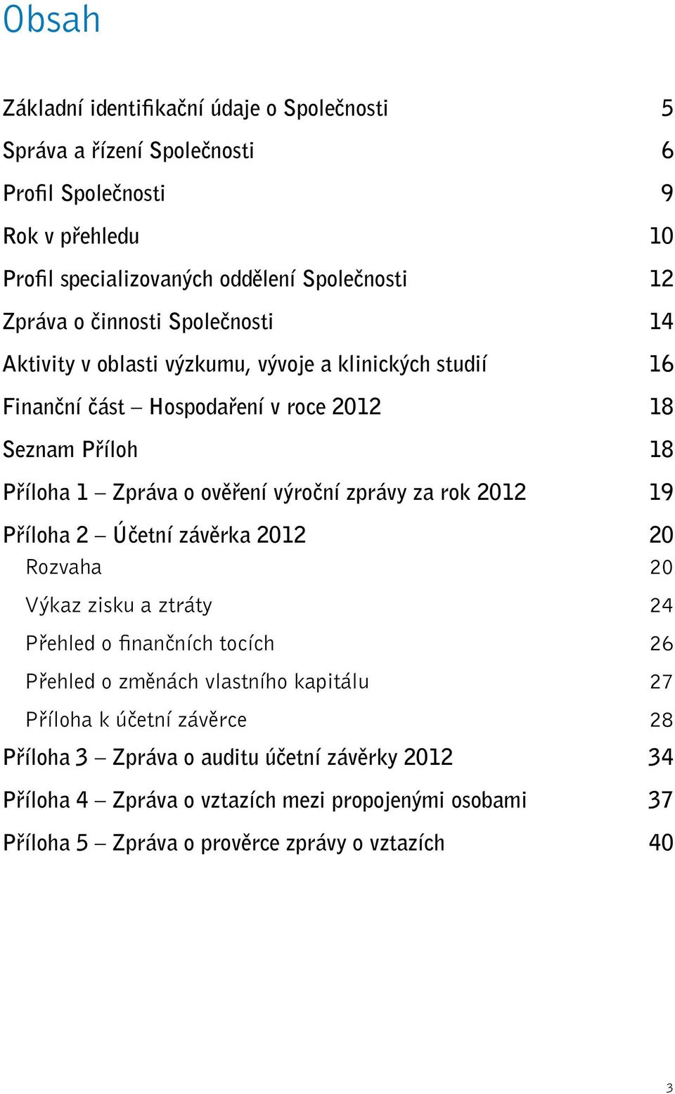 ověření výroční zprávy za rok 2012 19 Příloha 2 Účetní závěrka 2012 20 Rozvaha 20 Výkaz zisku a ztráty 24 Přehled o finančních tocích 26 Přehled o změnách vlastního kapitálu