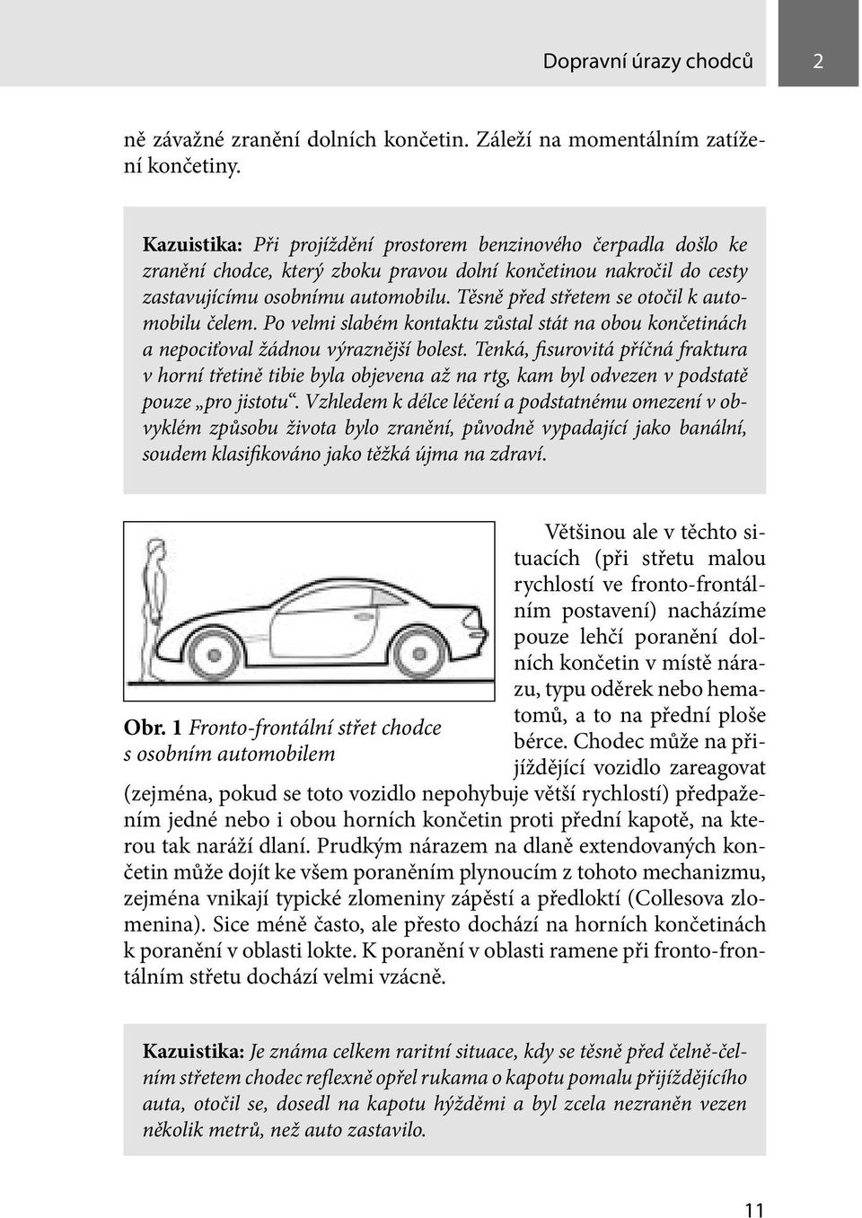 Těsně před střetem se otočil k automobilu čelem. Po velmi slabém kontaktu zůstal stát na obou končetinách a nepociťoval žádnou výraznější bolest.