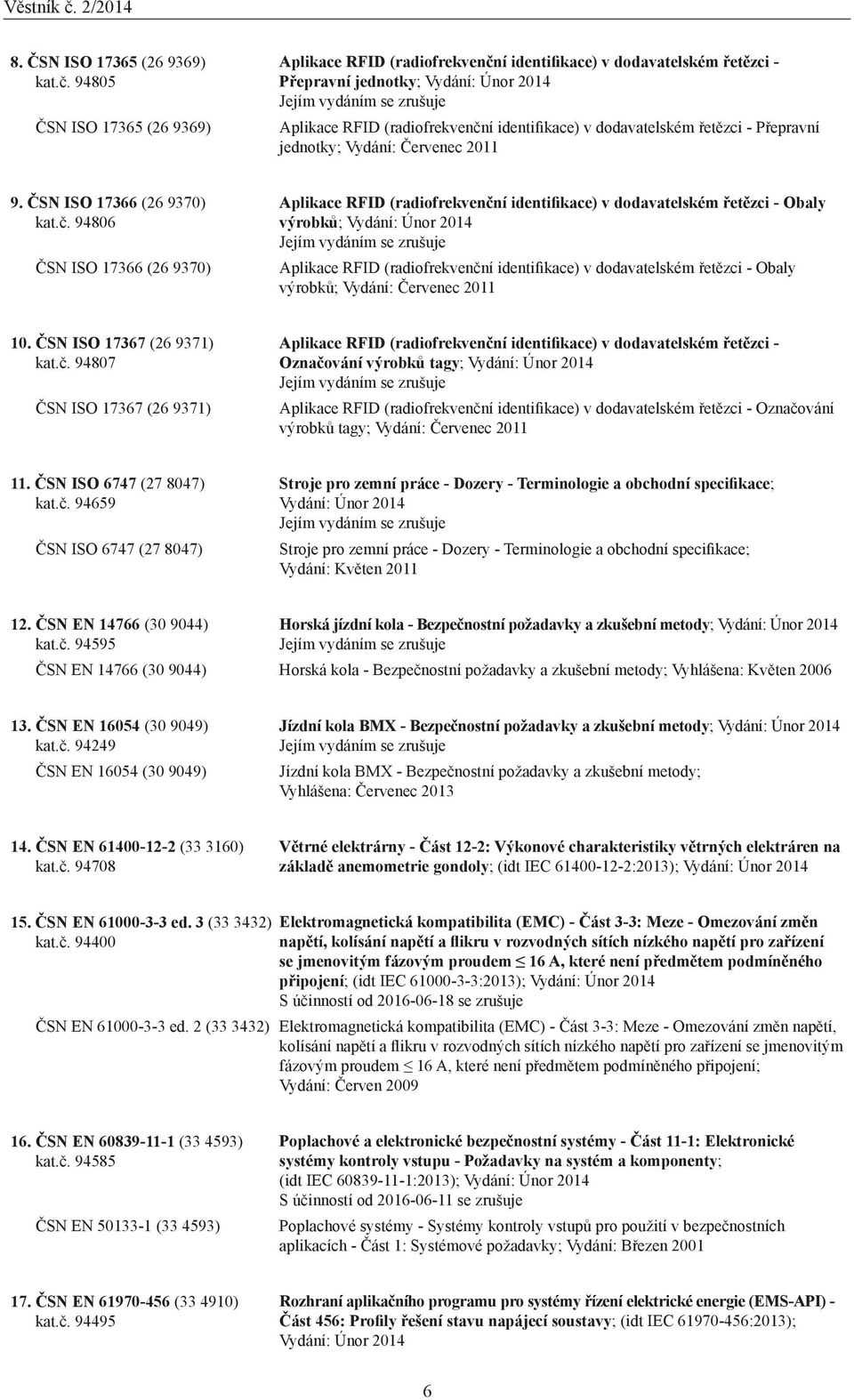 identifikace) v dodavatelském řetězci - Přepravní jednotky; Vydání: Červenec 2011 9. ČSN ISO 17366 (26 9370) kat.č.