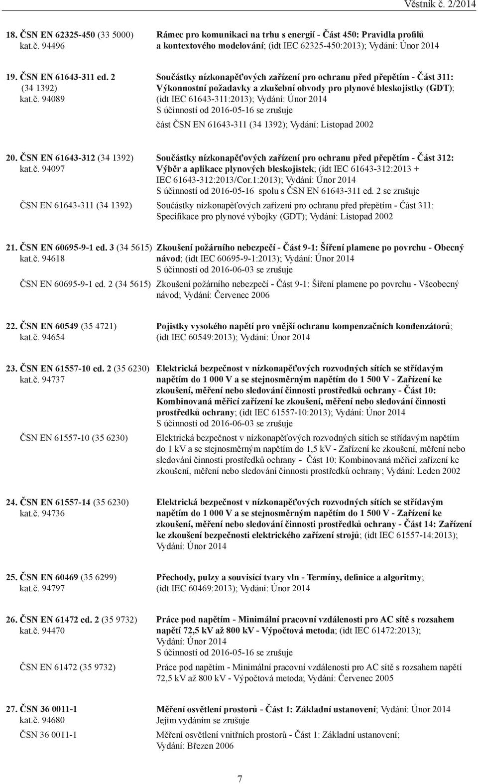 94089 Součástky nízkonapěťových zařízení pro ochranu před přepětím - Část 311: Výkonnostní požadavky a zkušební obvody pro plynové bleskojistky (GDT); (idt IEC 61643-311:2013); Vydání: Únor 2014 S