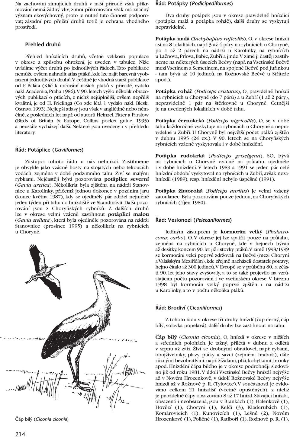 NíÏe uvádíme v ãet druhû po jednotliv ch fiádech.tato publikace nemûïe ov em nahradit atlas ptákû,kde lze najít barevná vyobrazení jednotliv ch druhû.v ãe tinû je vhodná star í publikace od F.