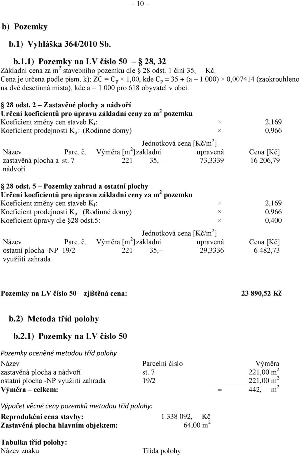 2 Zastavěné plochy a nádvoří Určení koeficientů pro úpravu základní ceny za m 2 pozemku Koeficient změny cen staveb K i : 2,169 Koeficient prodejnosti K p : (Rodinné domy) 0,966 Jednotková cena [Kč/m