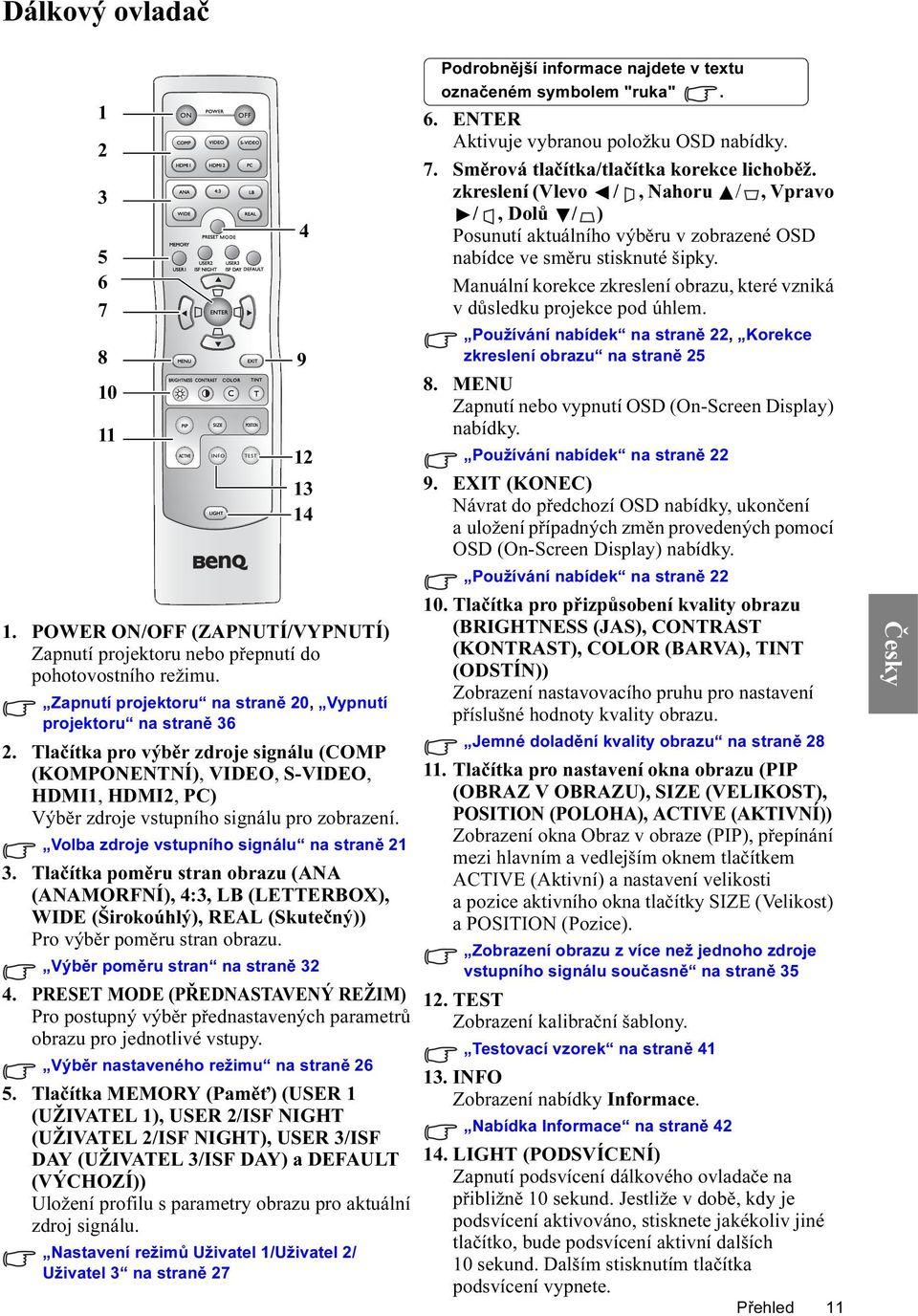 Tlačítka poměru stran obrazu (ANA (ANAMORFNÍ), 4:3, LB (LETTERBOX), WIDE (Širokoúhlý), REAL (Skutečný)) Pro výběr poměru stran obrazu. Výběr poměru stran na straně 32 4.