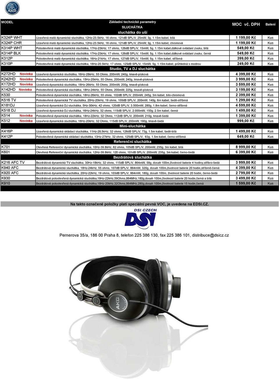 15m kabel, chromová 1 199,00 Kč Kus K314P WHT Polootevřená malá dynamická sluchátka, 17Hz-23kHz, 17 ohms, 126dB SPL/V, 15mW, 5g, 1.