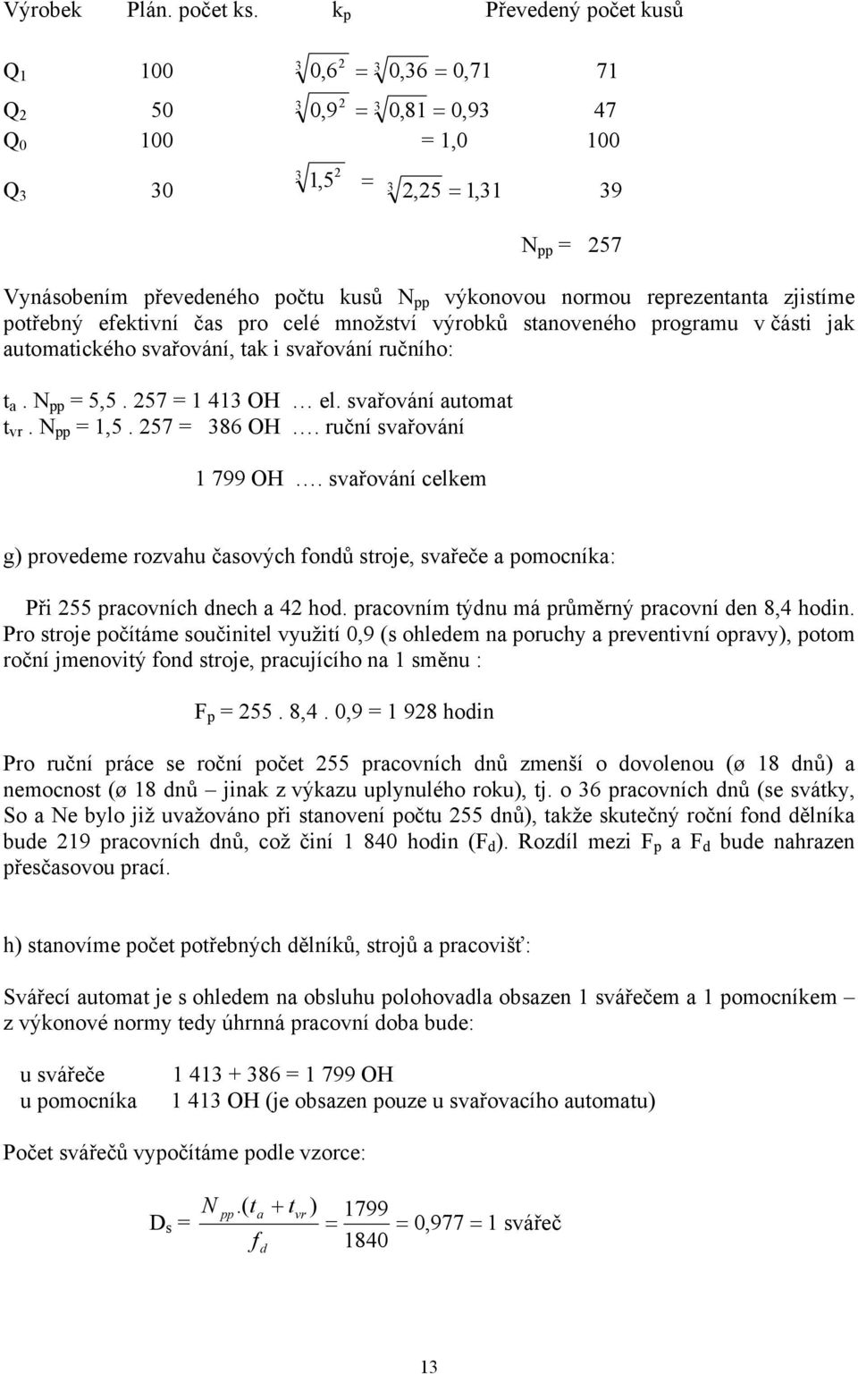 výkonovou normou reprezentanta zjistíme potřebný efektivní čas pro celé množství výrobků stanoveného programu v části jak automatického svařování, tak i svařování ručního: t a. N pp = 5,5.