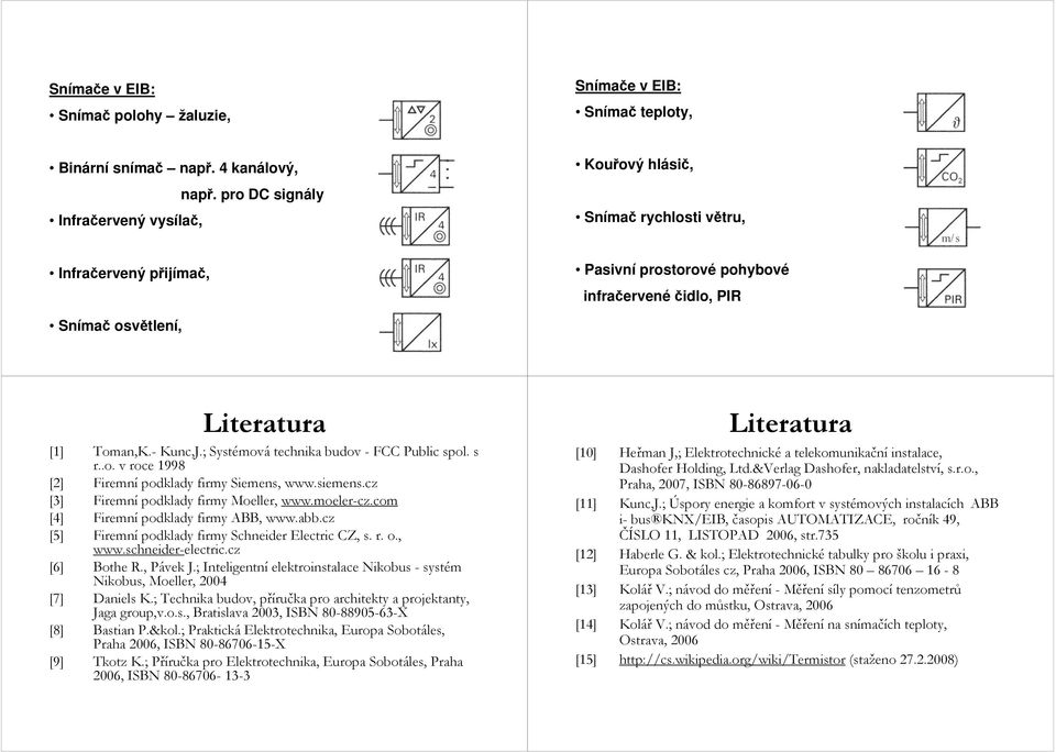 ; Systémová technika budov - FCC Public spol. s r..o. v roce 1998 [2] Firemní podklady firmy Siemens, www.siemens.cz [3] Firemní podklady firmy Moeller, www.moeler-cz.