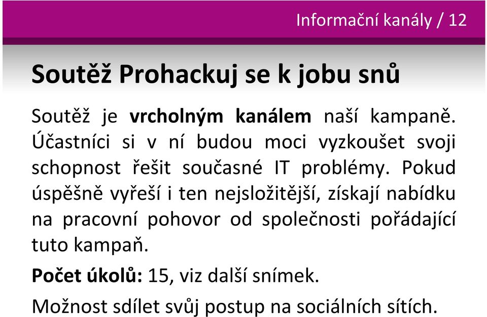 Pokud úspěšně vyřeší i ten nejsložitější, získají nabídku na pracovní pohovor od společnosti