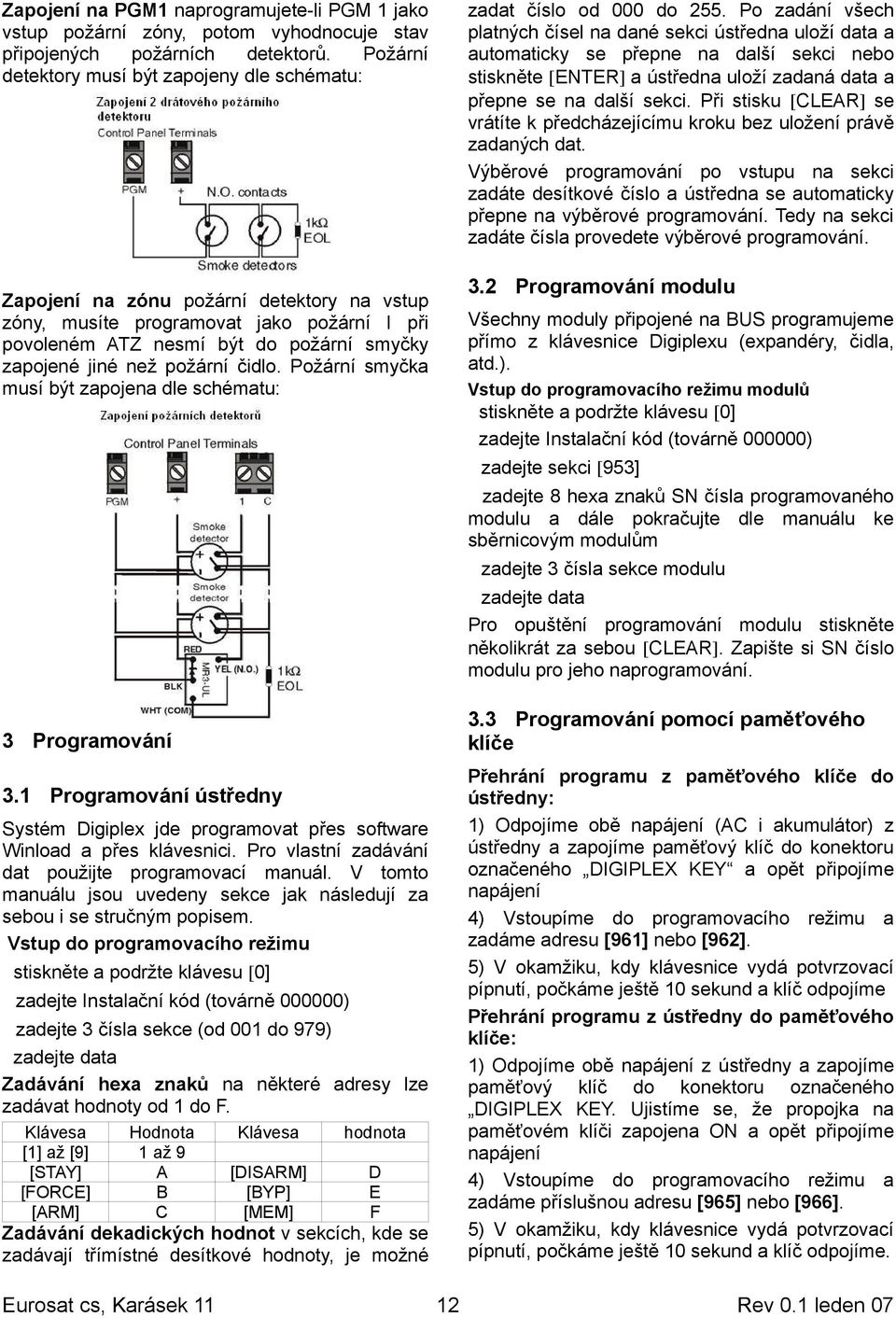 požární čidlo. Požární smyčka musí být zapojena dle schématu: 3 Programování 3.1 Programování ústředny Systém Digiplex jde programovat přes software Winload a přes klávesnici.