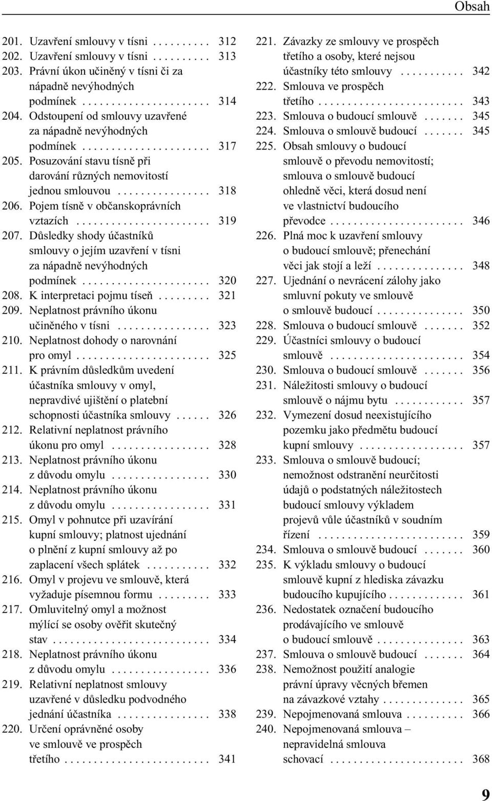 Pojem tísnû v obãanskoprávních vztazích....................... 319 207. DÛsledky shody úãastníkû smlouvy o jejím uzavfiení v tísni za nápadnû nev hodn ch podmínek...................... 320 208.