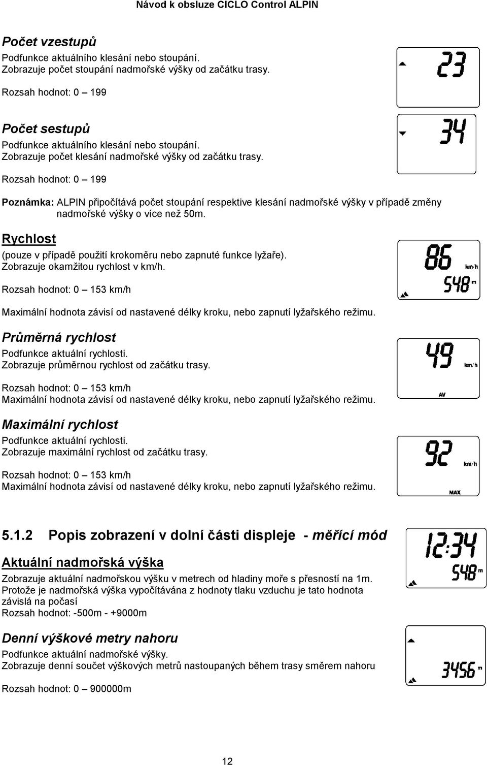 Rozsah hodnot: 0 199 Poznámka: ALPIN připočítává počet stoupání respektive klesání nadmořské výšky v případě změny nadmořské výšky o více než 50m.