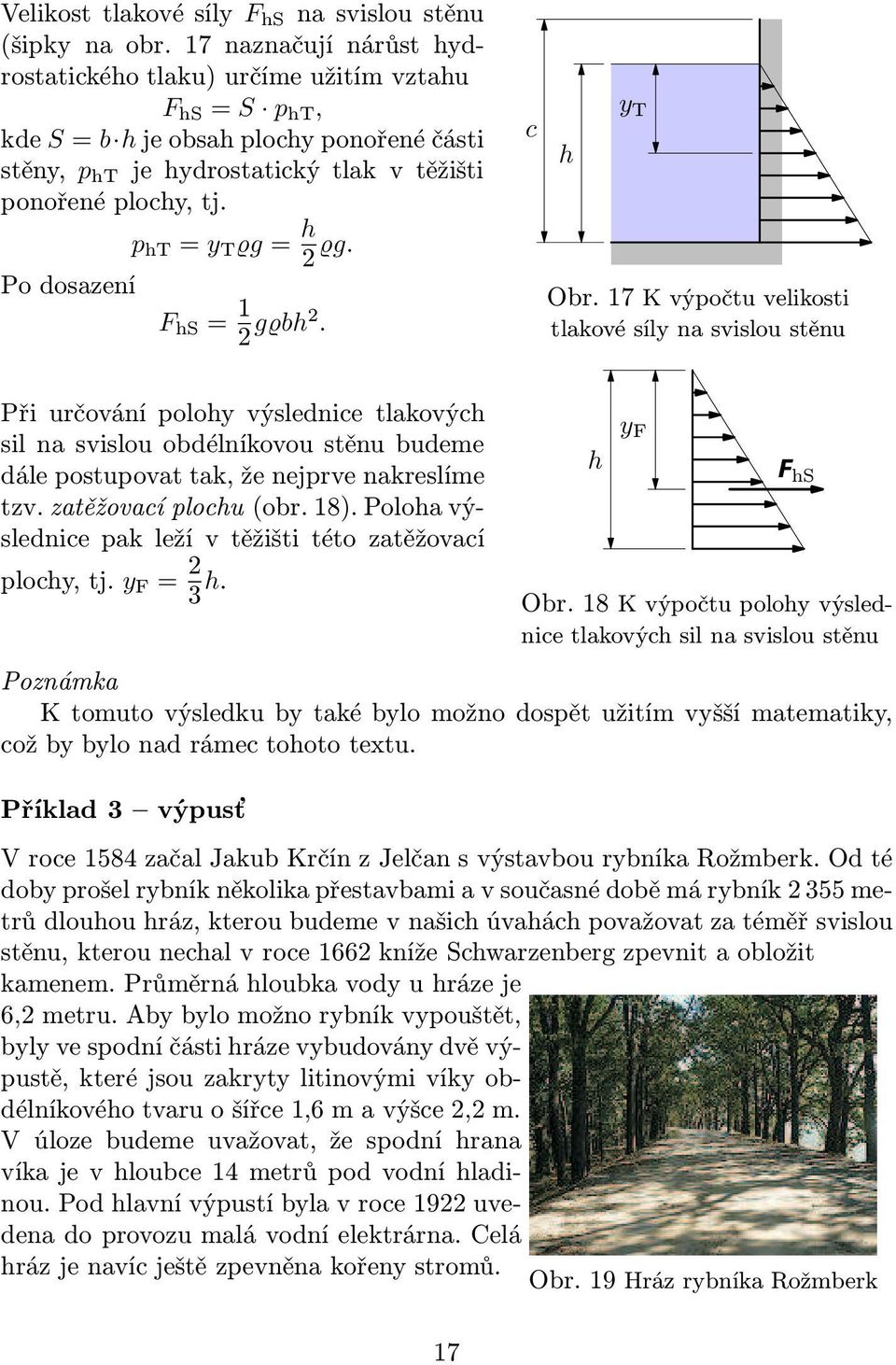 Po dosazení p ht = y T g= h 2 g. F hs = 1 2 g bh2. c h y T Obr.