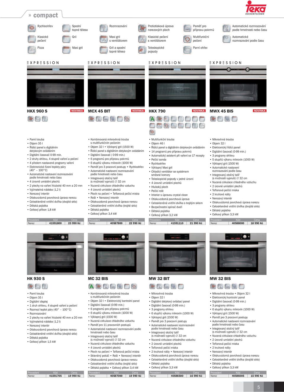 BIT HKX 790 MWX 45 BIS Parní trouba Objem 35 l Řídící panel s digitálním dotykovým ovládáním Digitální časovač 0-99 2 druhy ohřevu, 4 stupně vaření a pečení 4 předem nastavené programy vaření