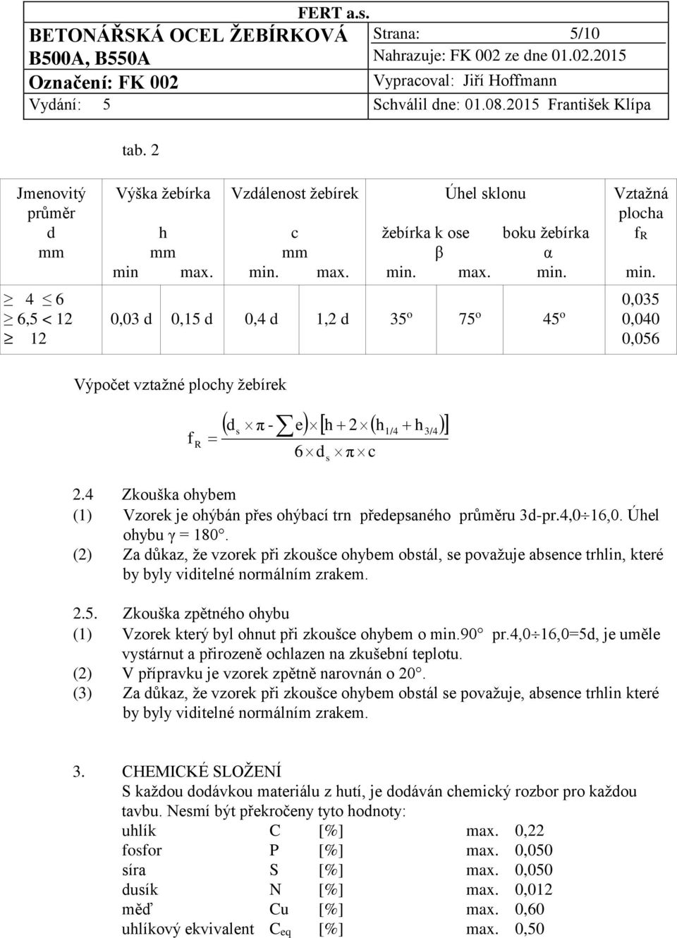 Úhel ohybu γ = 180. (2) Za důkaz, že vzorek při zkoušce ohybem obstál, se považuje absence trhlin, které by byly viditelné normálním zrakem. 2.5.