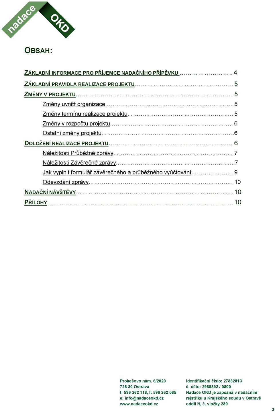 . 5 Změny termínu realizace projektu.. 5 Změny v rozpočtu projektu.. 6 Ostatní změny projektu.