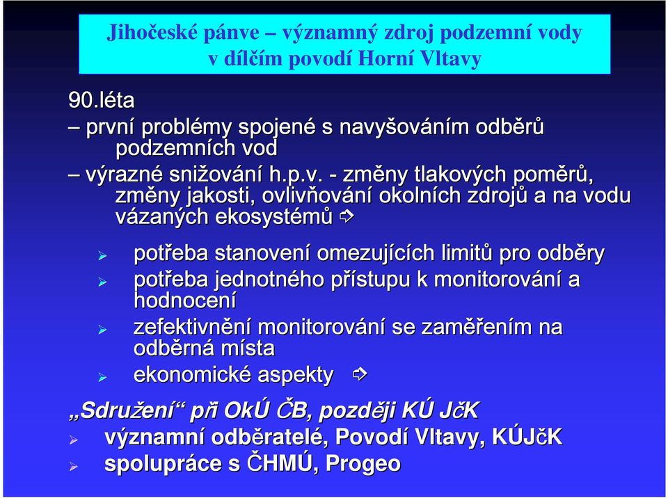 omezujících ch limit pro odběry pot eba jednotného p ístupu p k monitorování a hodnocení zefektivnění monitorování se zamě ě en ením m na odběrn