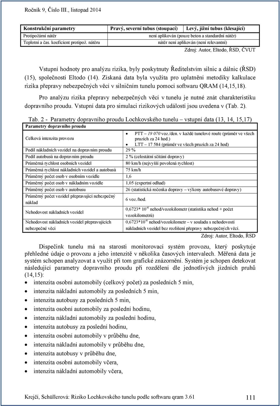 Získaná data byla využita pro uplatnění metodiky kalkulace rizika přepravy nebezpečných věcí v silničním tunelu pomocí softwaru QRAM (14,15,18).