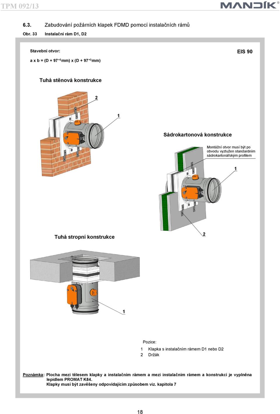 otvor musí být po obvodu vyztužen standardním sádrokartonářským profilem Tuhá stropní konstrukce Klapka s instalačním rámem D nebo D