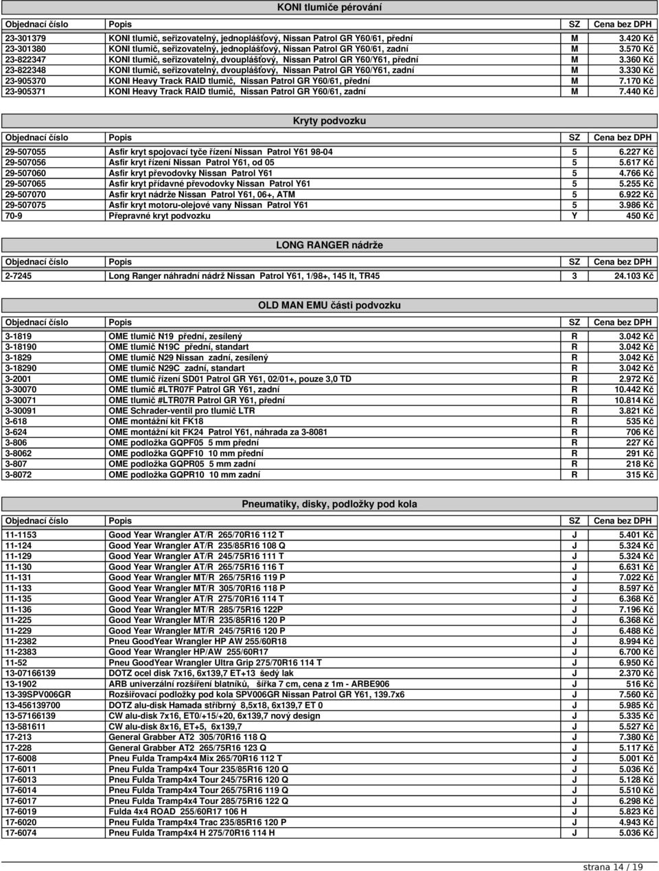 360 Kč 23-822348 KONI tlumič, seřizovatelný, dvouplášťový, Nissan Patrol GR Y60/Y61, zadní M 3.330 Kč 23-905370 KONI Heavy Track RAID tlumič, Nissan Patrol GR Y60/61, přední M 7.