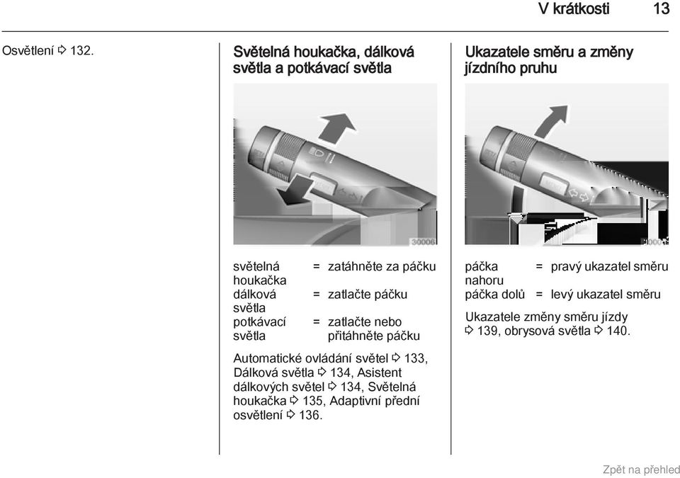 potkávací světla = zatáhněte za páčku = zatlačte páčku = zatlačte nebo přitáhněte páčku Automatické ovládání světel 3 133,