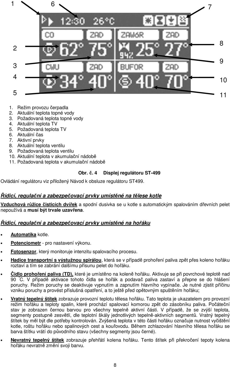 4 Displej regulátoru ST-499 Ovládání regulátoru viz přiložený Návod k obsluze regulátoru ST499.