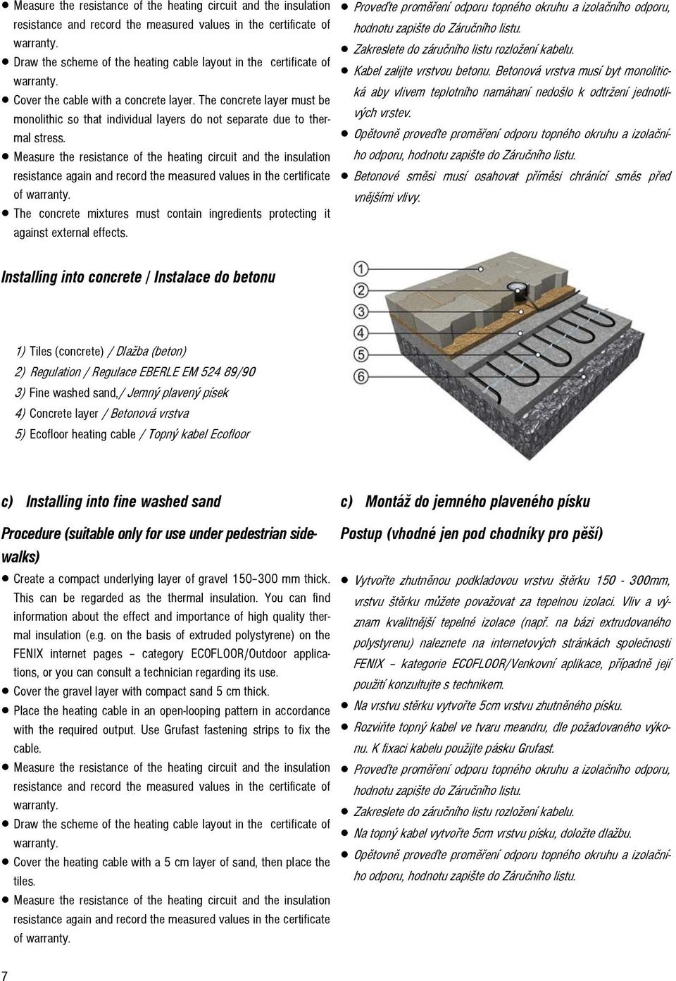 Measure the resistance of the heating circuit and the insulation resistance again and record the measured values in the certificate of The concrete mixtures must contain ingredients protecting it