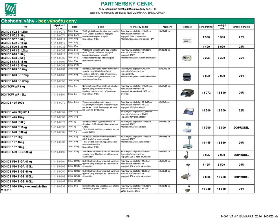 Rozměry vážící plošiny: 23x18cm Napájení: 6-9V přes adaptér Alternativní napájení: 4x baterie 1,5V marže 4 990 6 390 22% DIGI DS 500 S 30kg 1-111-0039 10 g 4 490 5 990 25% DIGI DS 673 S 1,5kg