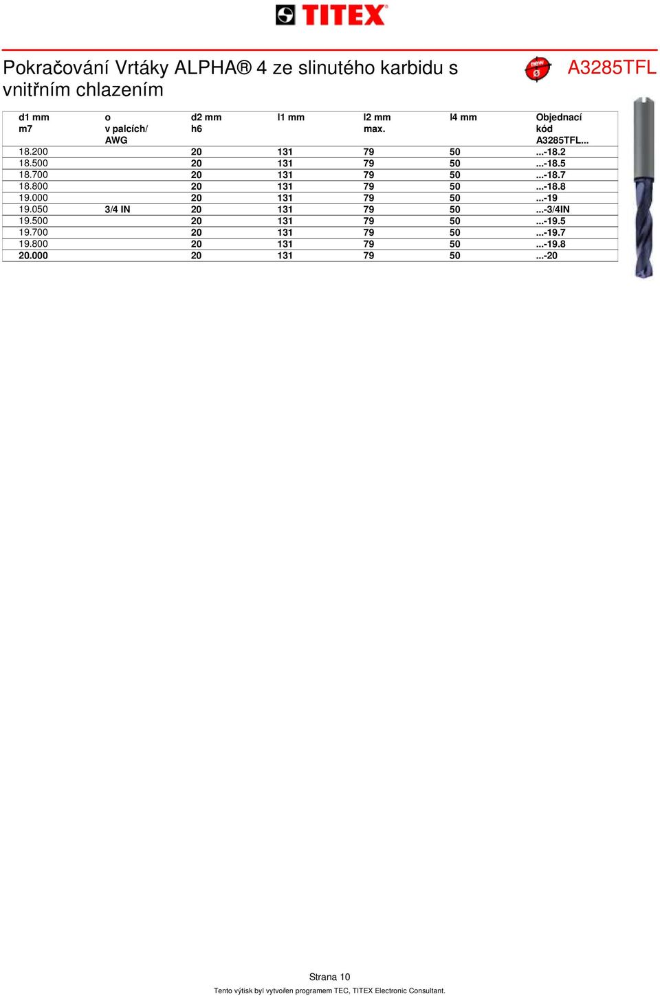 800 20 131 79 50...-18.8 19.000 20 131 79 50...-19 19.050 3/4 IN 20 131 79 50...-3/4IN 19.
