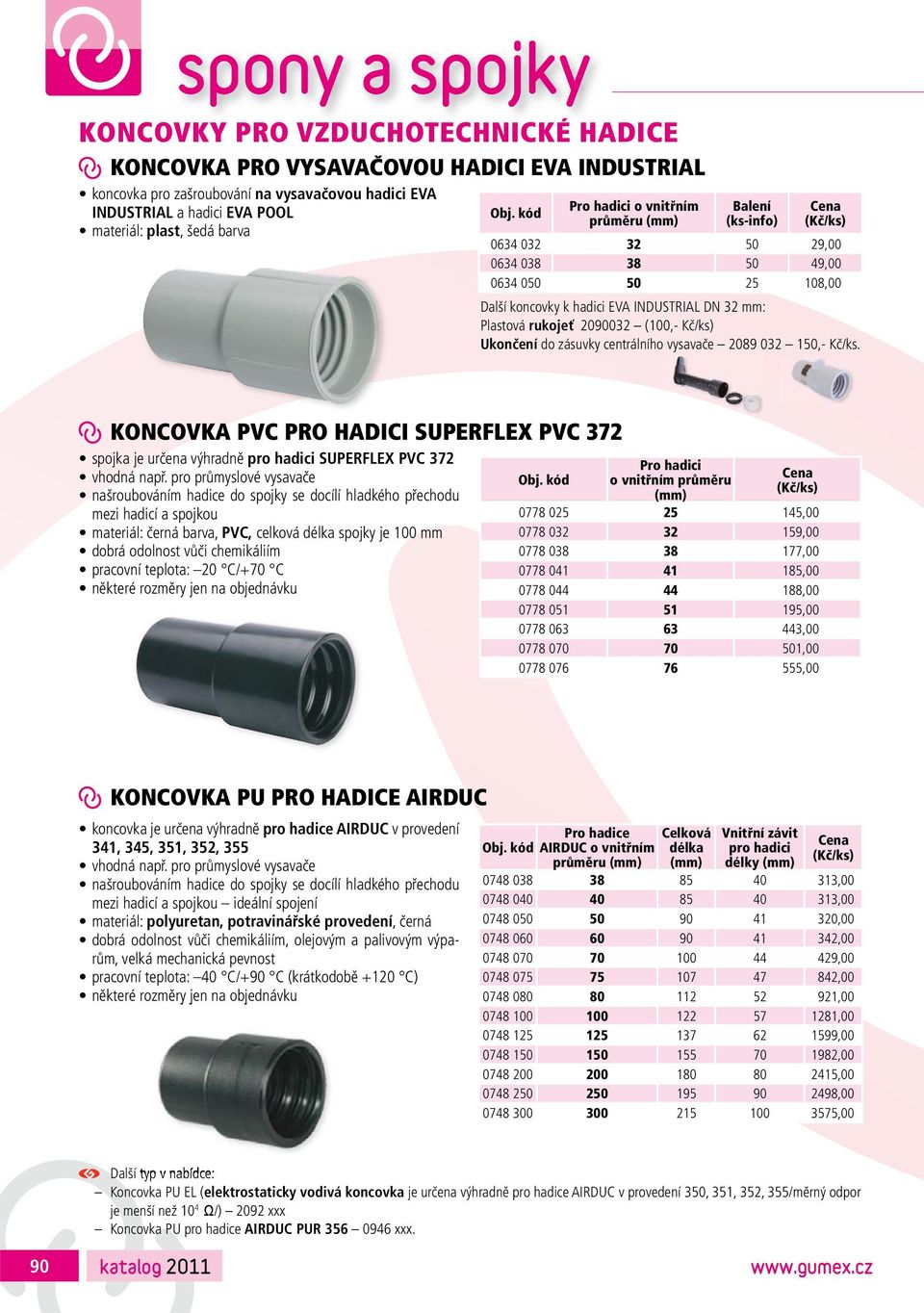 centrálního vysavače 2089 032 150,- Kč/ks. KONCOVKA PVC PRO HADICI SUPERFLEX PVC 372 spojka je určena výhradně pro hadici SUPERFLEX PVC 372 vhodná např.