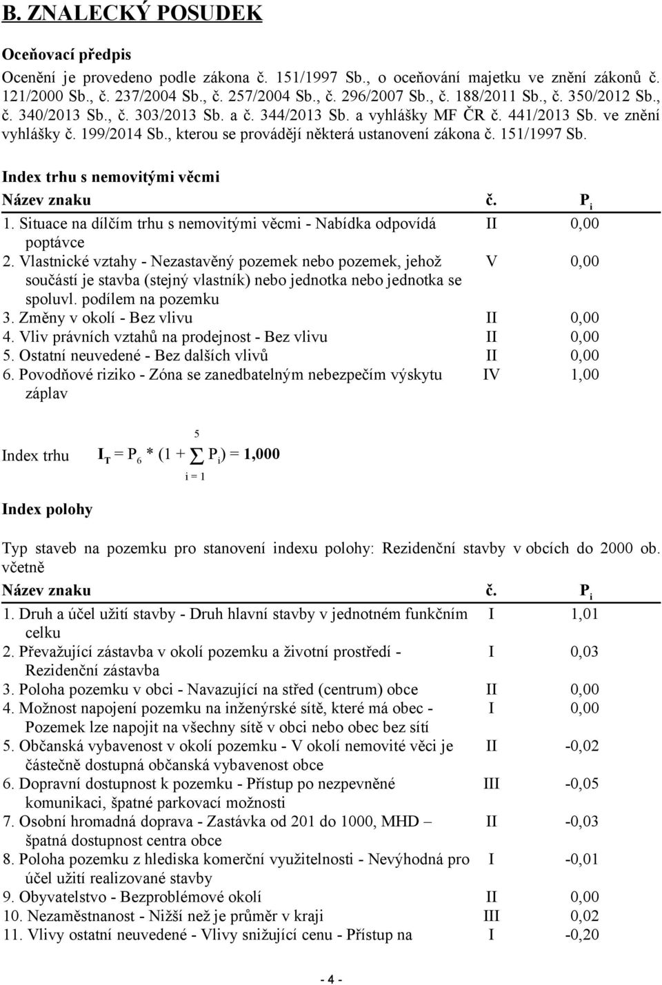 Index trhu s nemovitými věcmi Název znaku č. P i 1. Situace na dílčím trhu s nemovitými věcmi - Nabídka odpovídá II 0,00 poptávce 2.