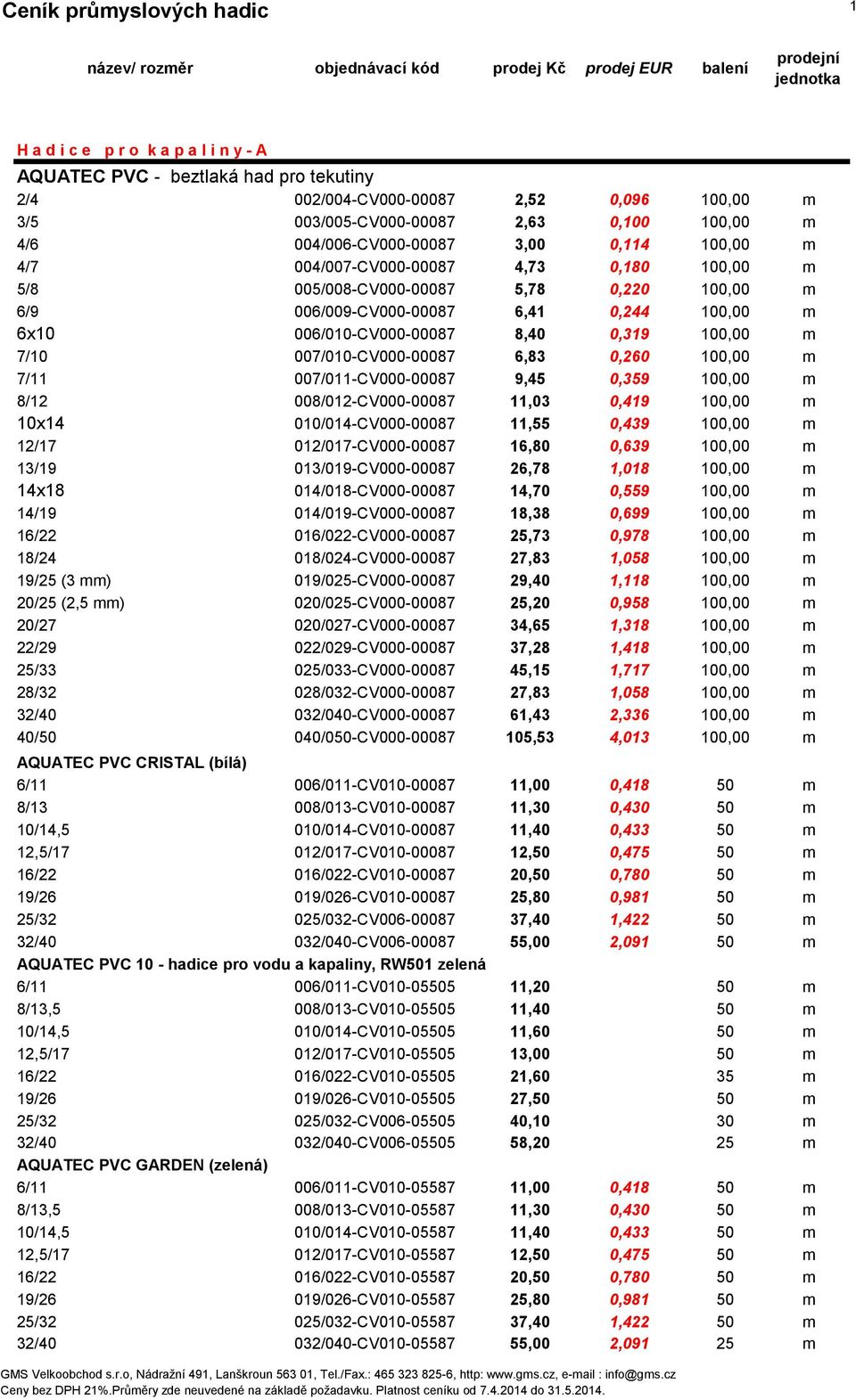 6,41 0,244 100,00 m 6x10 006/010-CV000-00087 8,40 0,319 100,00 m 7/10 007/010-CV000-00087 6,83 0,260 100,00 m 7/11 007/011-CV000-00087 9,45 0,359 100,00 m 8/12 008/012-CV000-00087 11,03 0,419 100,00