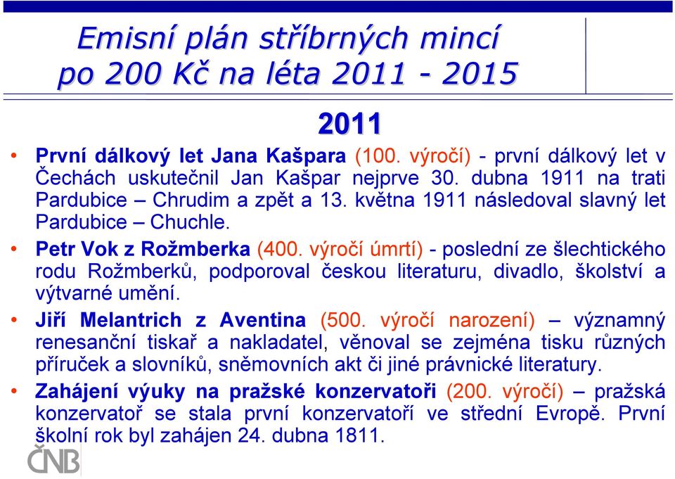 výročí úmrtí) - poslední ze šlechtického rodu Rožmberků, podporoval českou literaturu, divadlo, školství a výtvarné umění. Jiří Melantrich z Aventina (500.