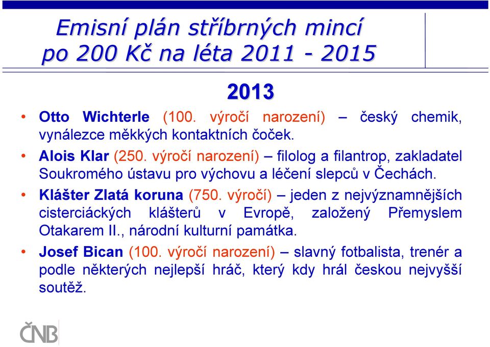 výročí narození) filolog a filantrop, zakladatel Soukromého ústavu pro výchovu a léčení slepců v Čechách. Klášter Zlatá koruna (750.