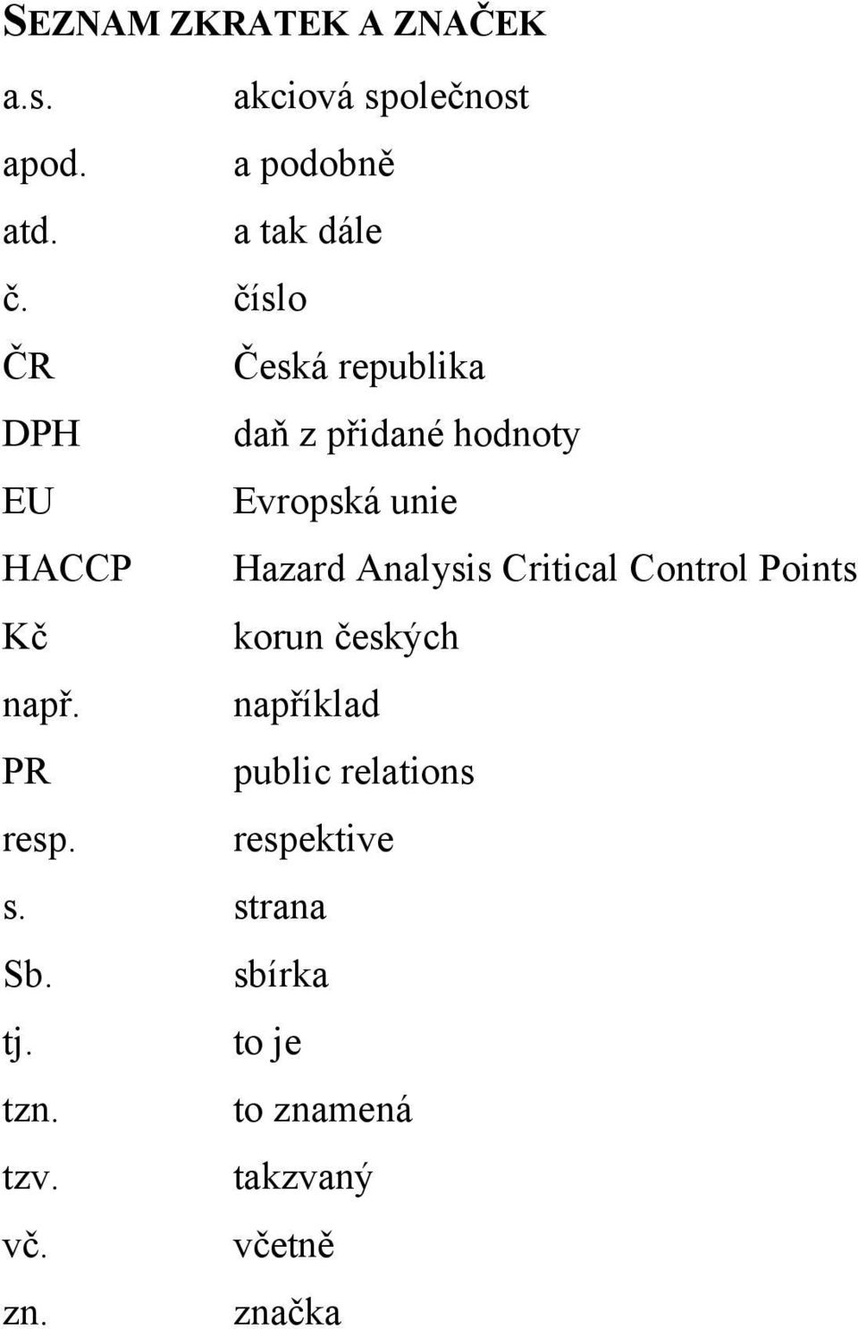 Analysis Critical Control Points Kč korun českých např.