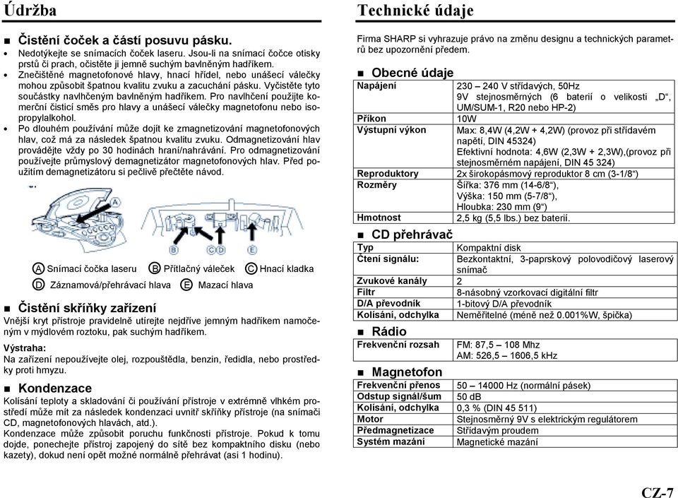 Pro navlhčení použijte komerční čisticí směs pro hlavy a unášecí válečky magnetofonu nebo isopropylalkohol.