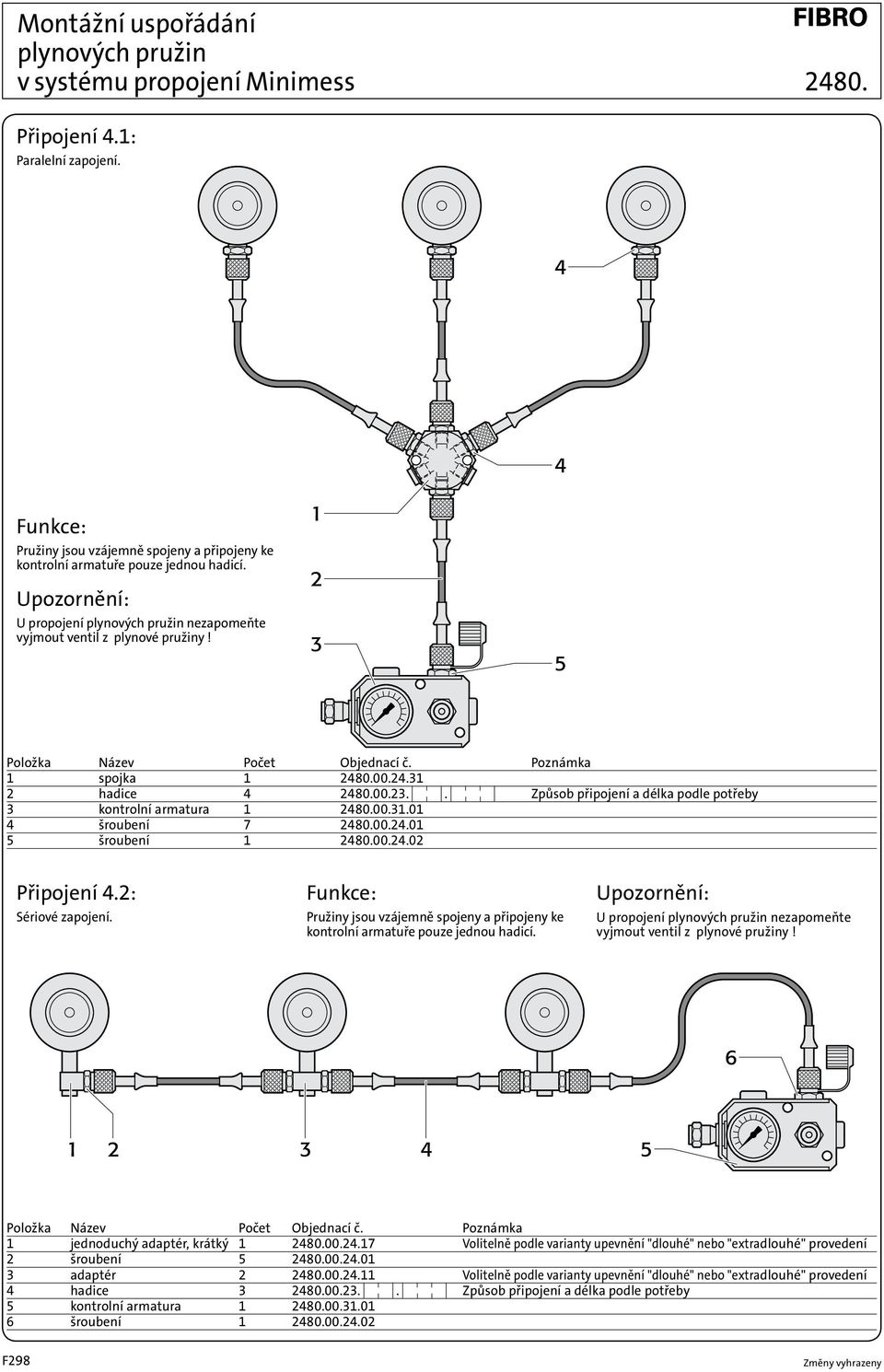 . Způsob připojení a délka podle potřeby 3 kontrolní armatura 1 2480.00.31.01 4 šroubení 7 2480.00.24.01 5 šroubení 1 2480.00.24.02 Připojení 4.2: Sériové zapojení.