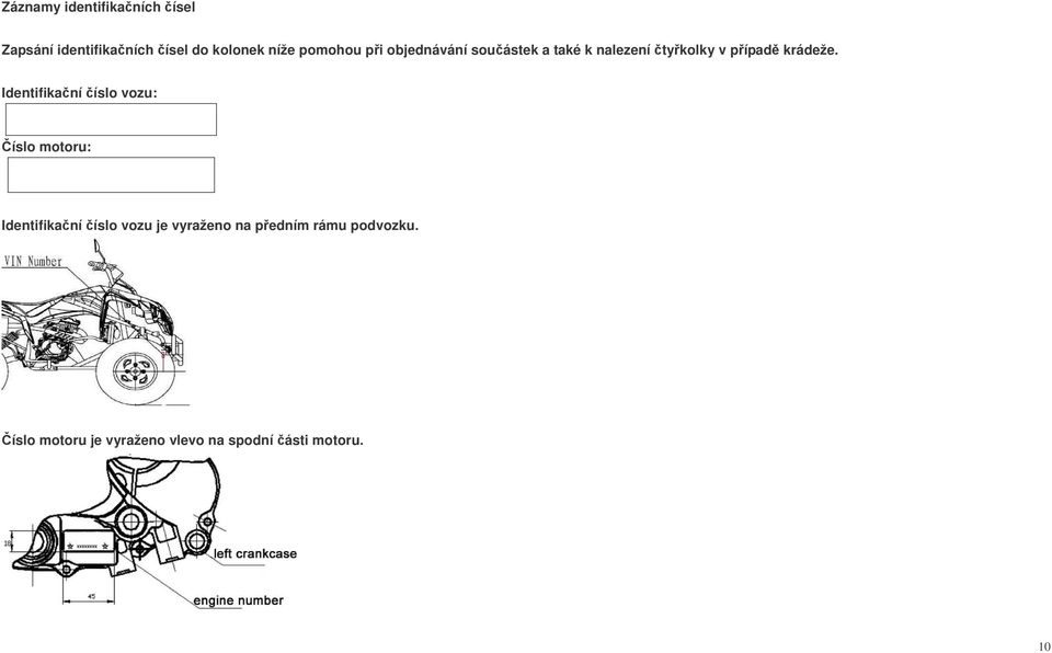 Identifikaní íslo vozu: íslo motoru: Identifikaní íslo vozu je vyraženo na