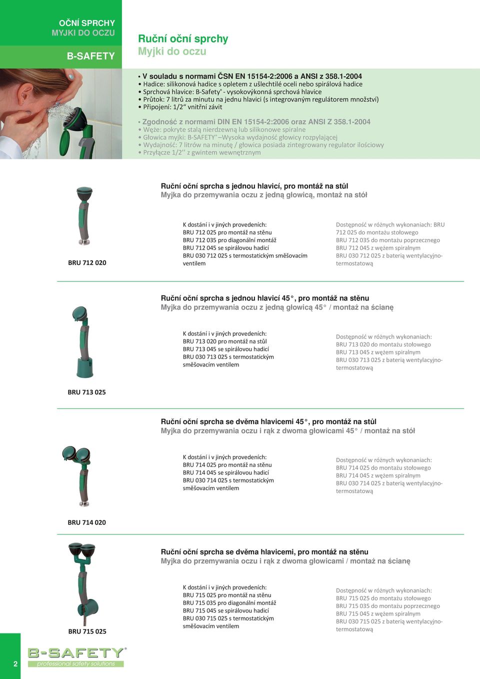 integrovaným regulátorem množství) Připojení: 1/2 vnitřní závit Zgodność z normami DIN EN 15154-2:2006 oraz ANSI Z 358.