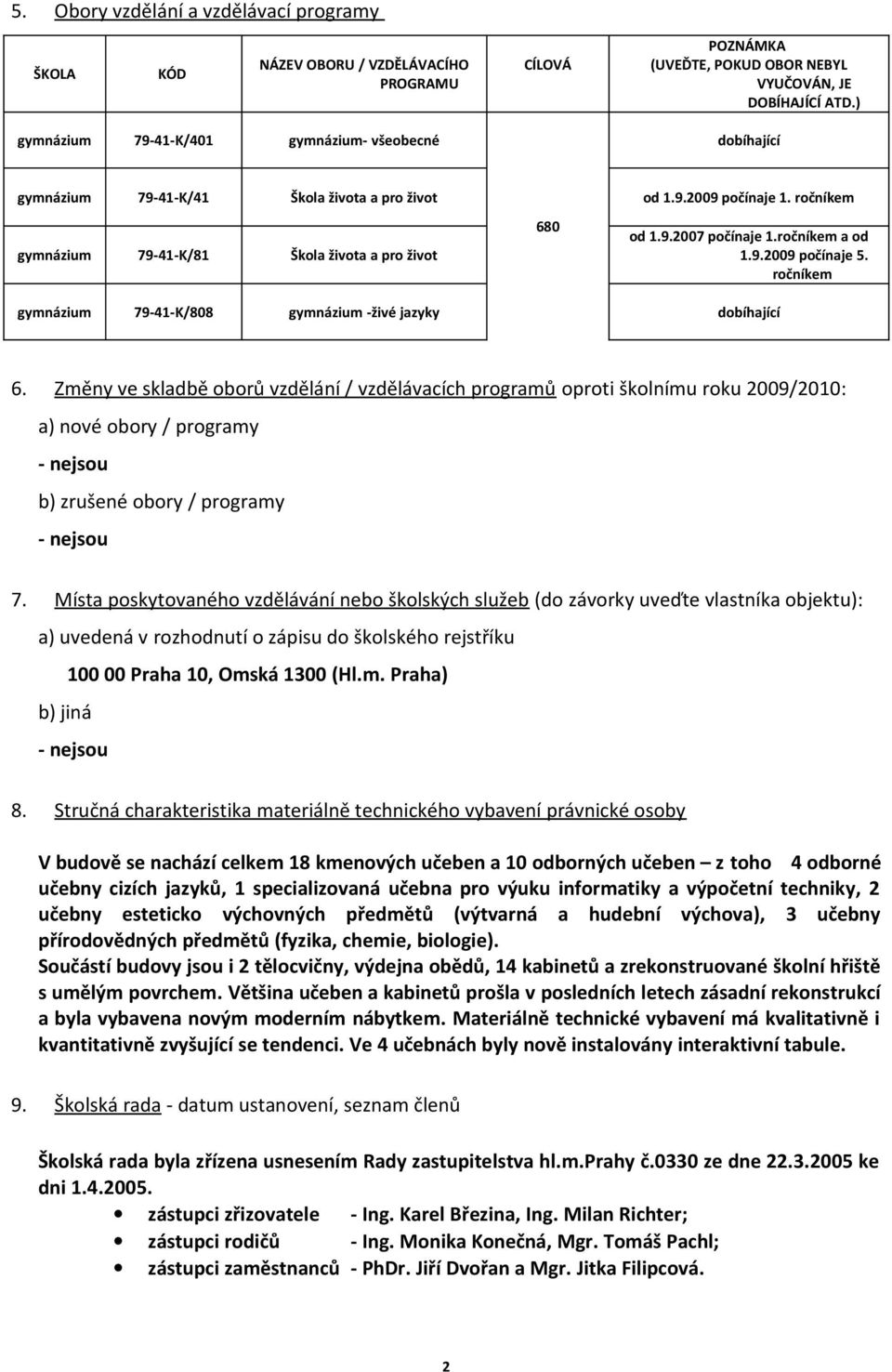 ročníkem a od 1.9.2009 počínaje 5. ročníkem gymnázium 79-41-K/808 gymnázium -živé jazyky dobíhající 6.